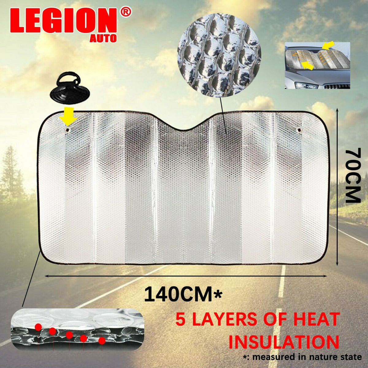 Car Interior Front Sunshade 70cm X 140cm – Legion Warehouse