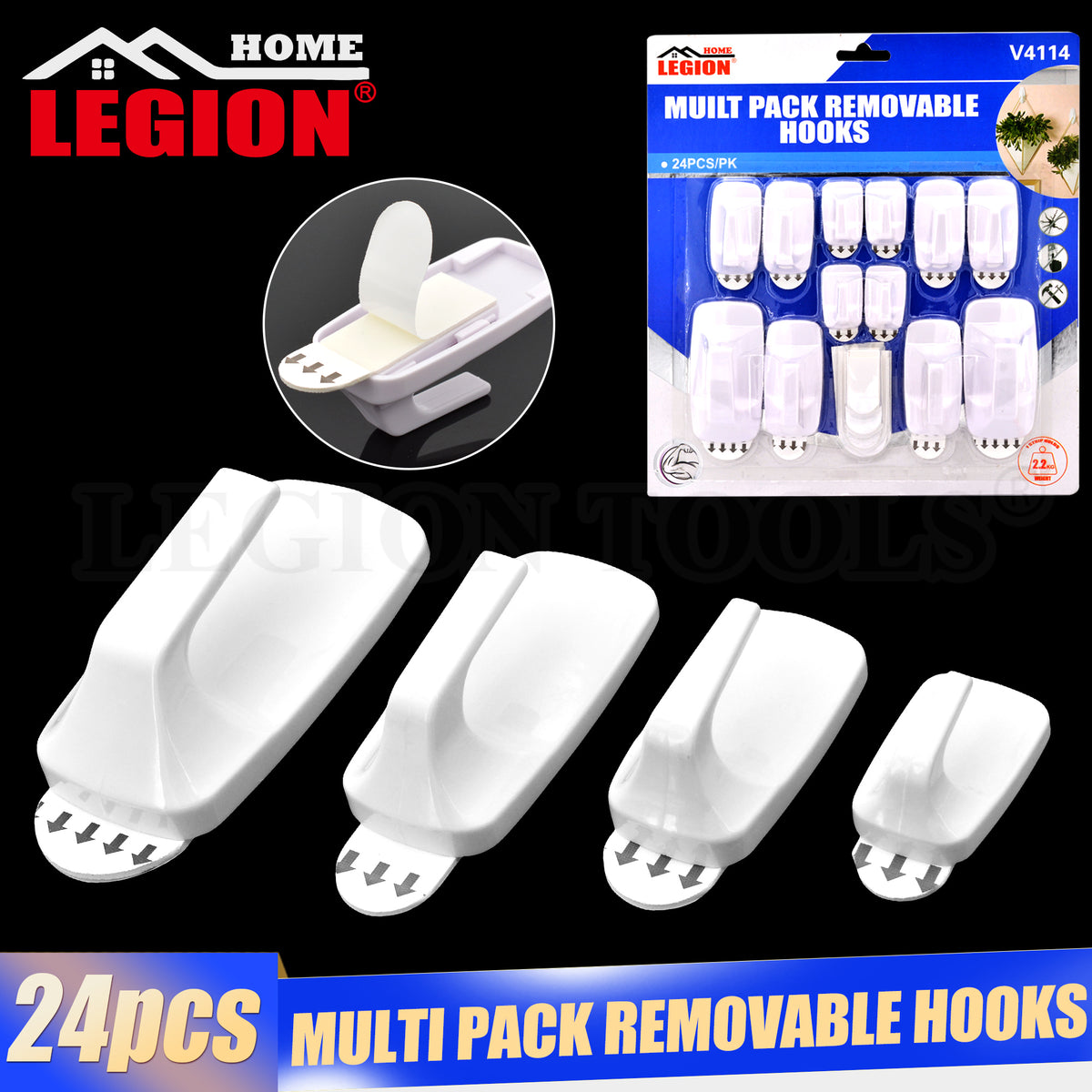 Moveable Hooks Removable Hooks 3 Sizes Self Adhesive Hook Set – Legion Warehouse