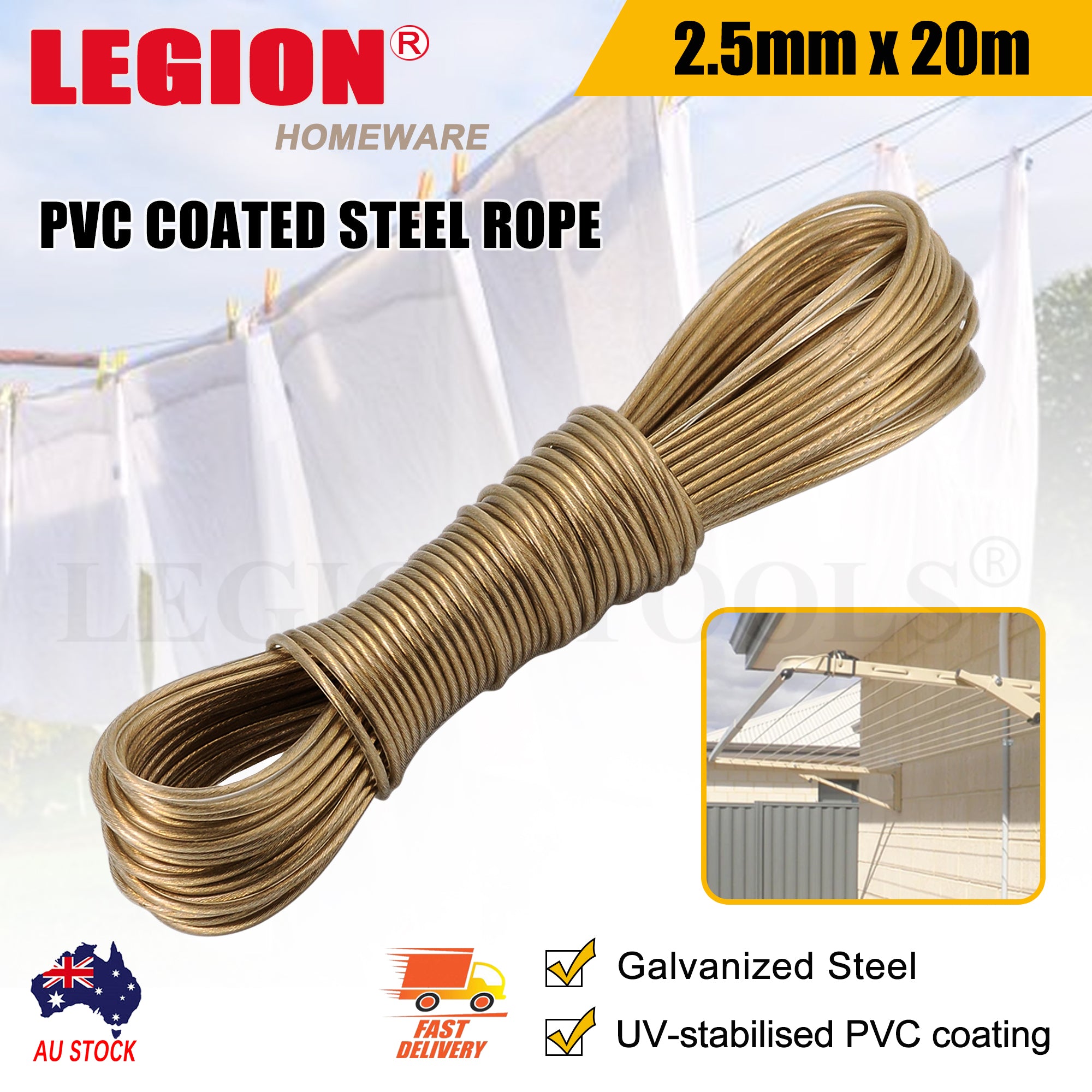 PVC Coated Steel Rope 2.5mm × 20m – Legion Warehouse