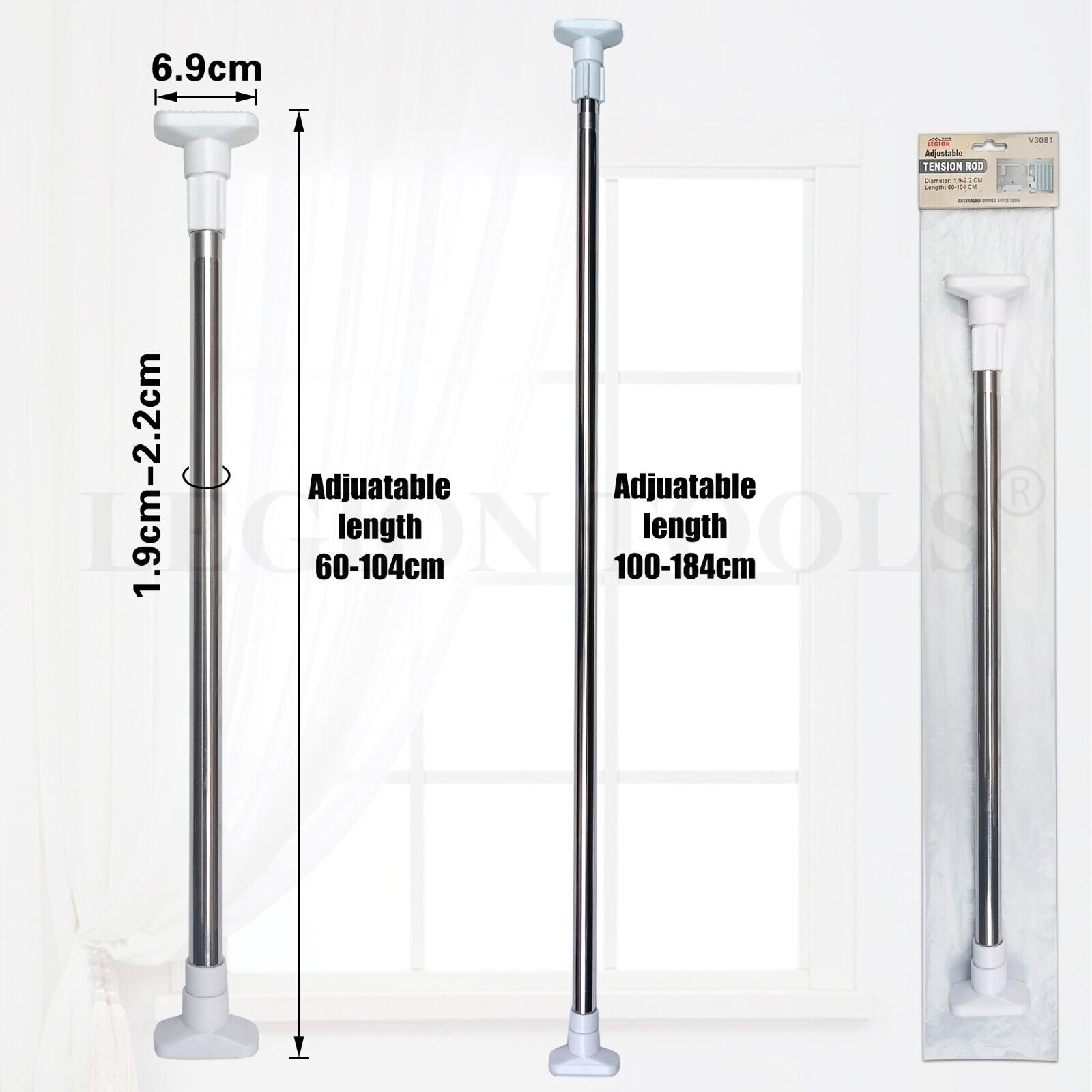 Rusta Curtain Rods Adjustable Curtain Tension Rod 2 Sizes – Legion Warehouse